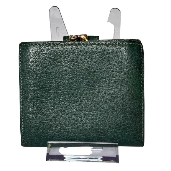 GUCCI Bifold Compact Wallet‎ Leather Dark Green Kiss Lock Horsebit - Picture 6 of 16